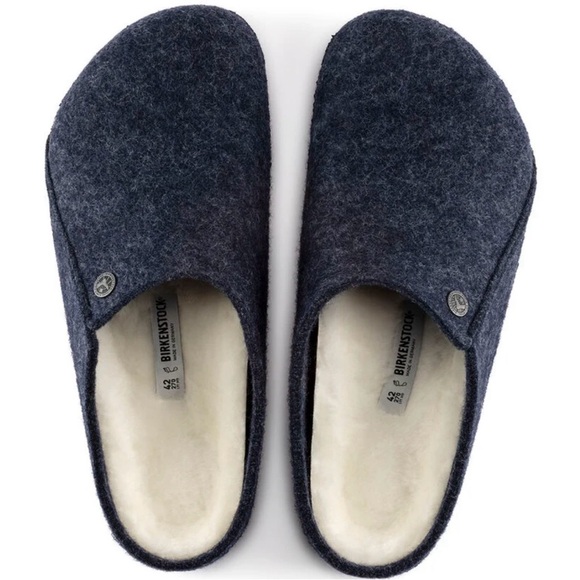 Birkenstock Men's Zermatt Shearling Slipper Clogs In Navy Blue Size 44 - US 11 - Picture 4 of 12